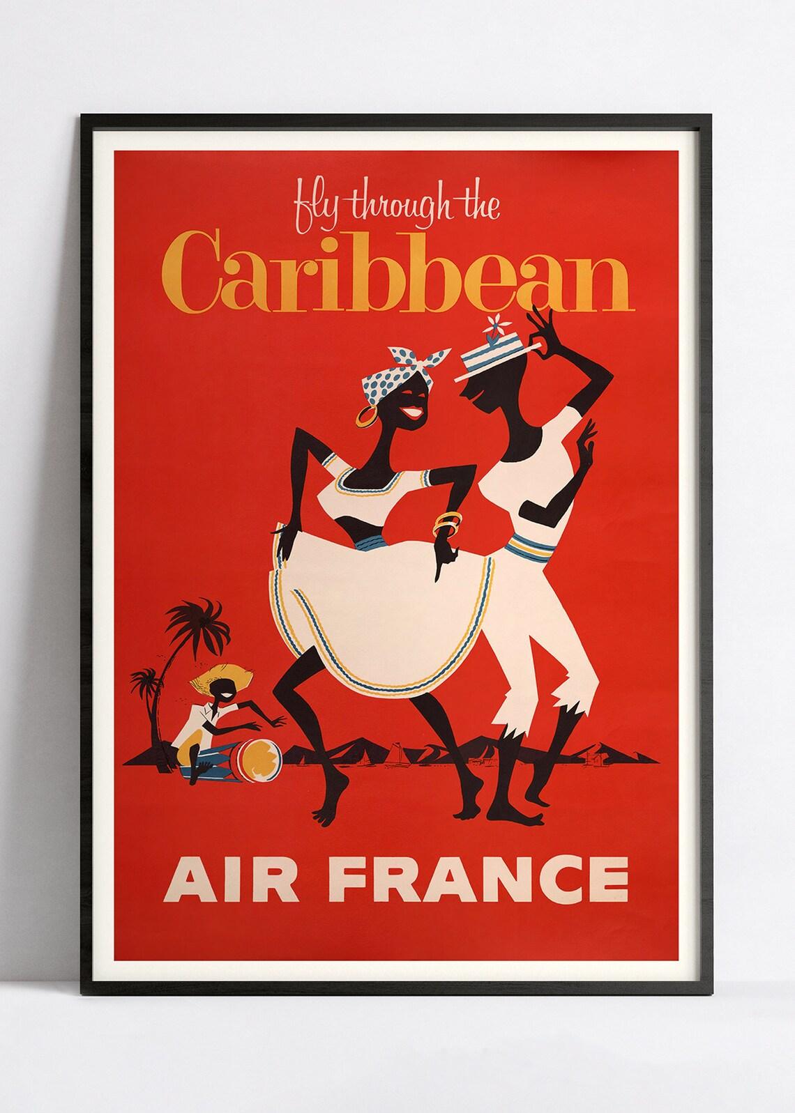 Affiche voyage vintage "Caribbean" - Air France - Haute Définition - papier mat 230gr/m² - Poster Vintage