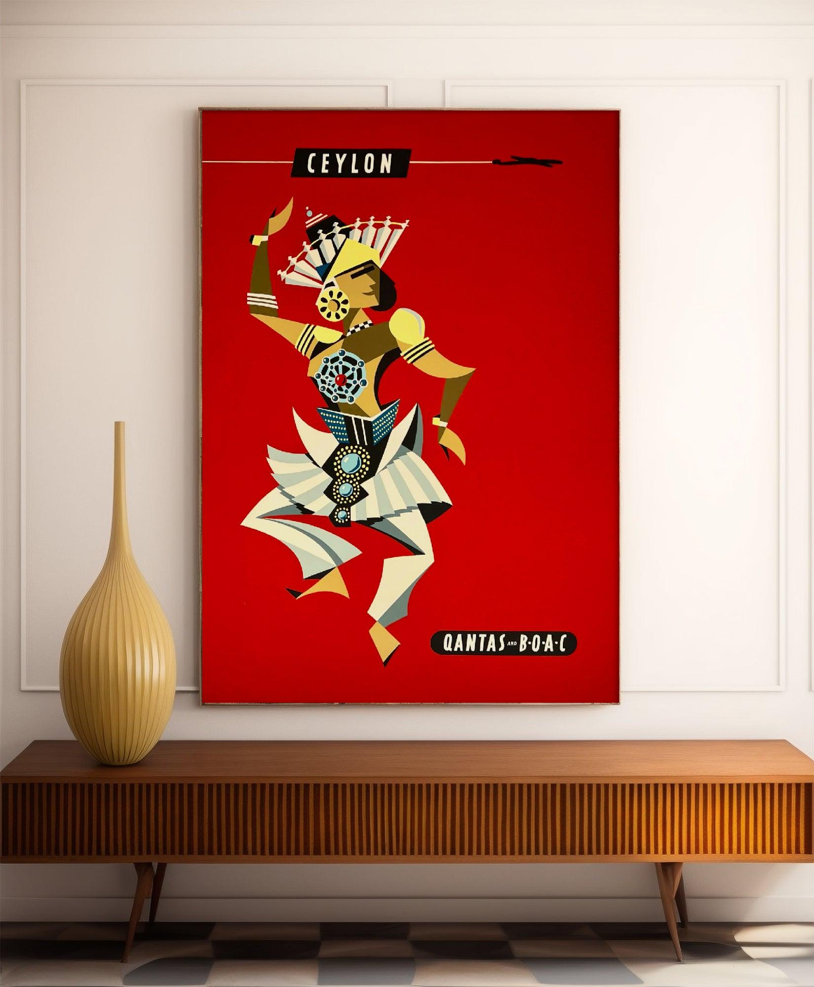 Affiche voyage vintage "Ceylon" - Qantas - Haute Définition - papier mat 230gr/m² - Poster Vintage