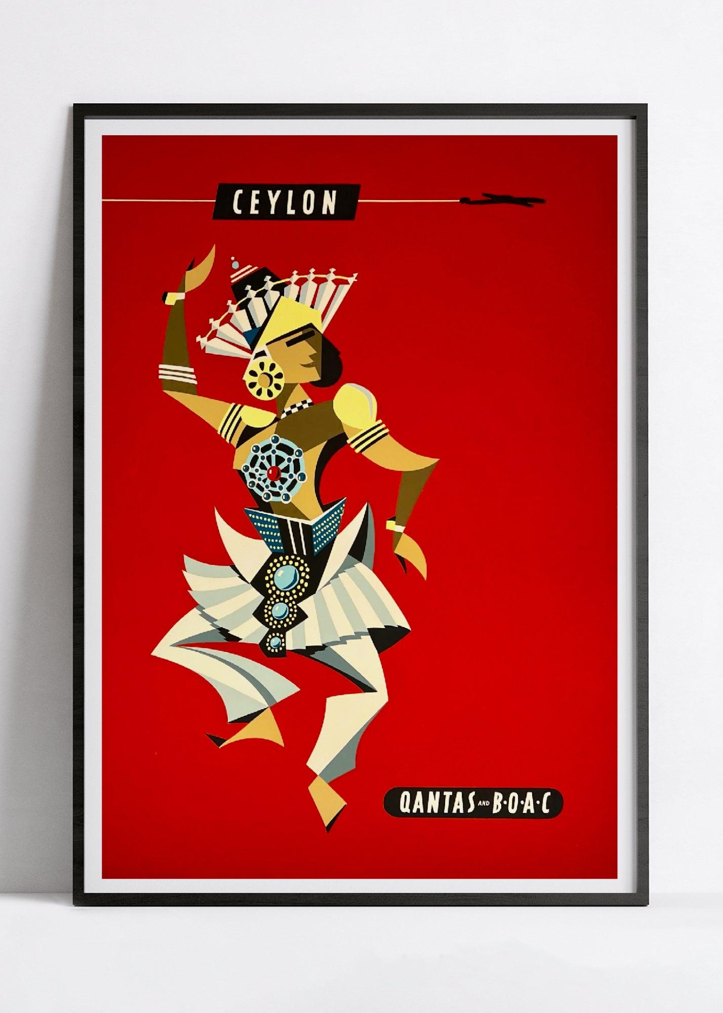 Affiche voyage vintage "Ceylon" - Qantas - Haute Définition - papier mat 230gr/m² - Poster Vintage