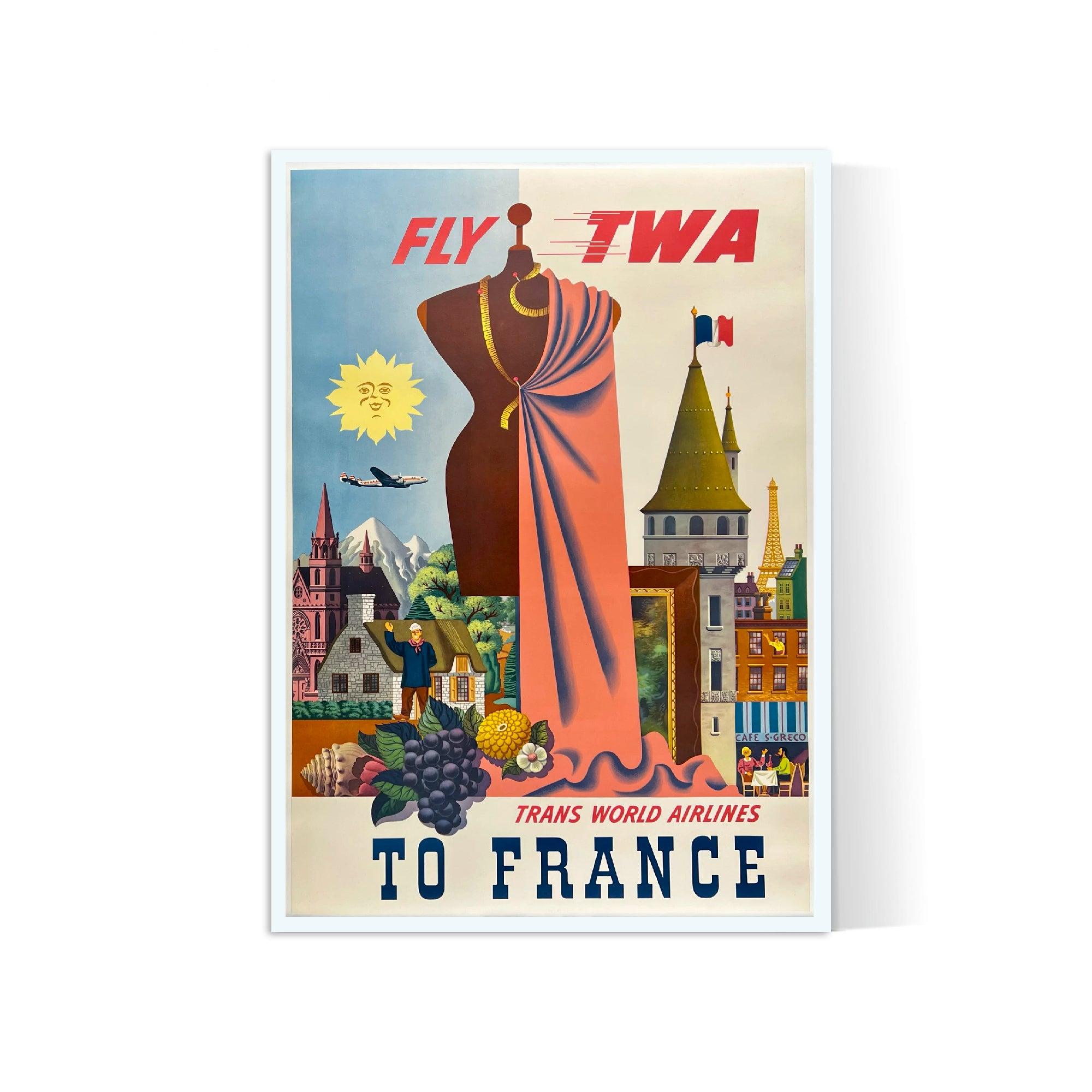 Affiche voyage vintage "France" - TWA - Haute Définition - papier mat 230gr/m² - Poster Vintage