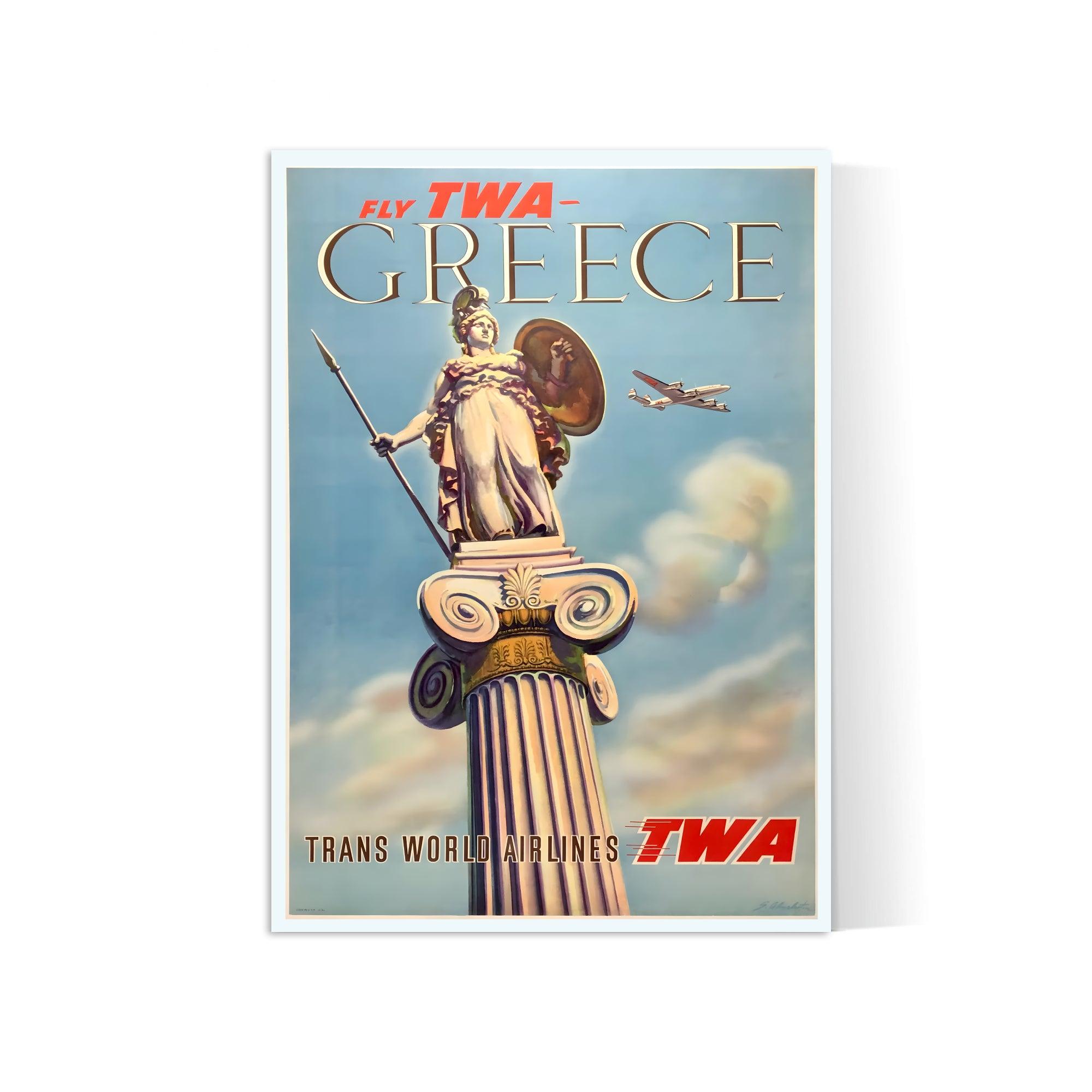 Affiche voyage vintage "Greece - Athena statue" - TWA - Haute Définition - papier mat 230gr/m² - Poster Vintage