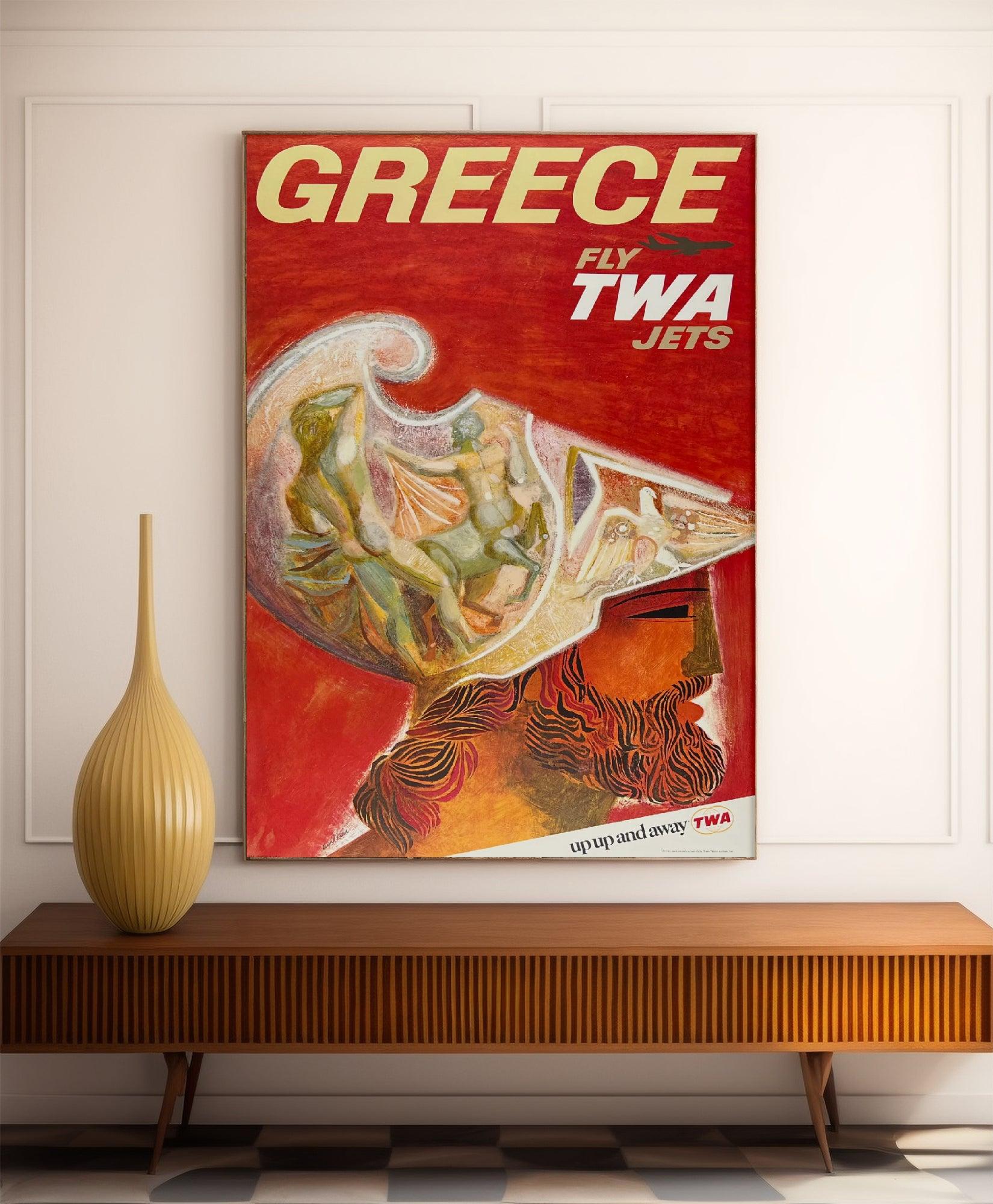 Affiche voyage vintage "Greece" - TWA - Haute Définition - papier mat 230gr/m² - Poster Vintage