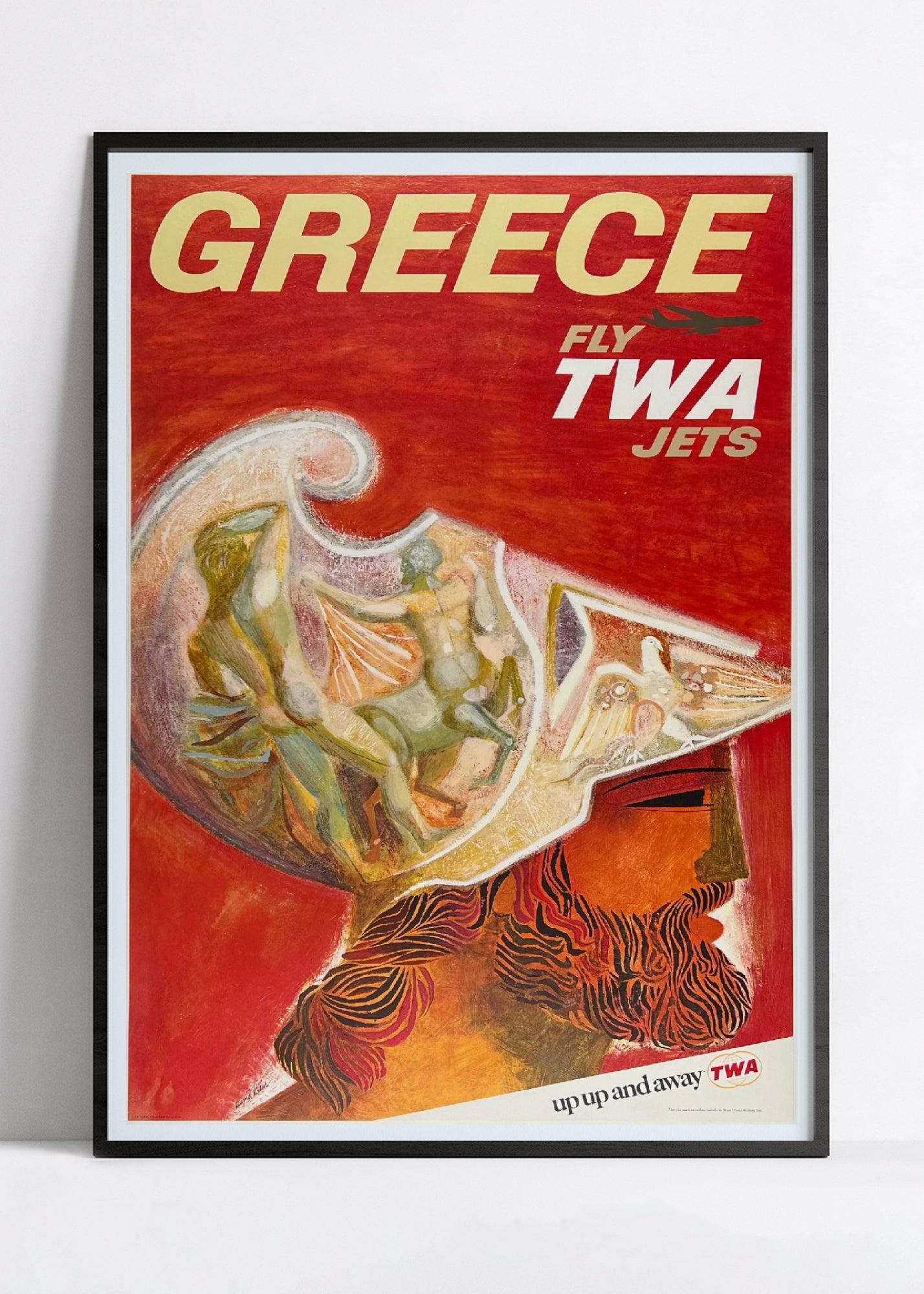 Affiche voyage vintage "Greece" - TWA - Haute Définition - papier mat 230gr/m² - Poster Vintage