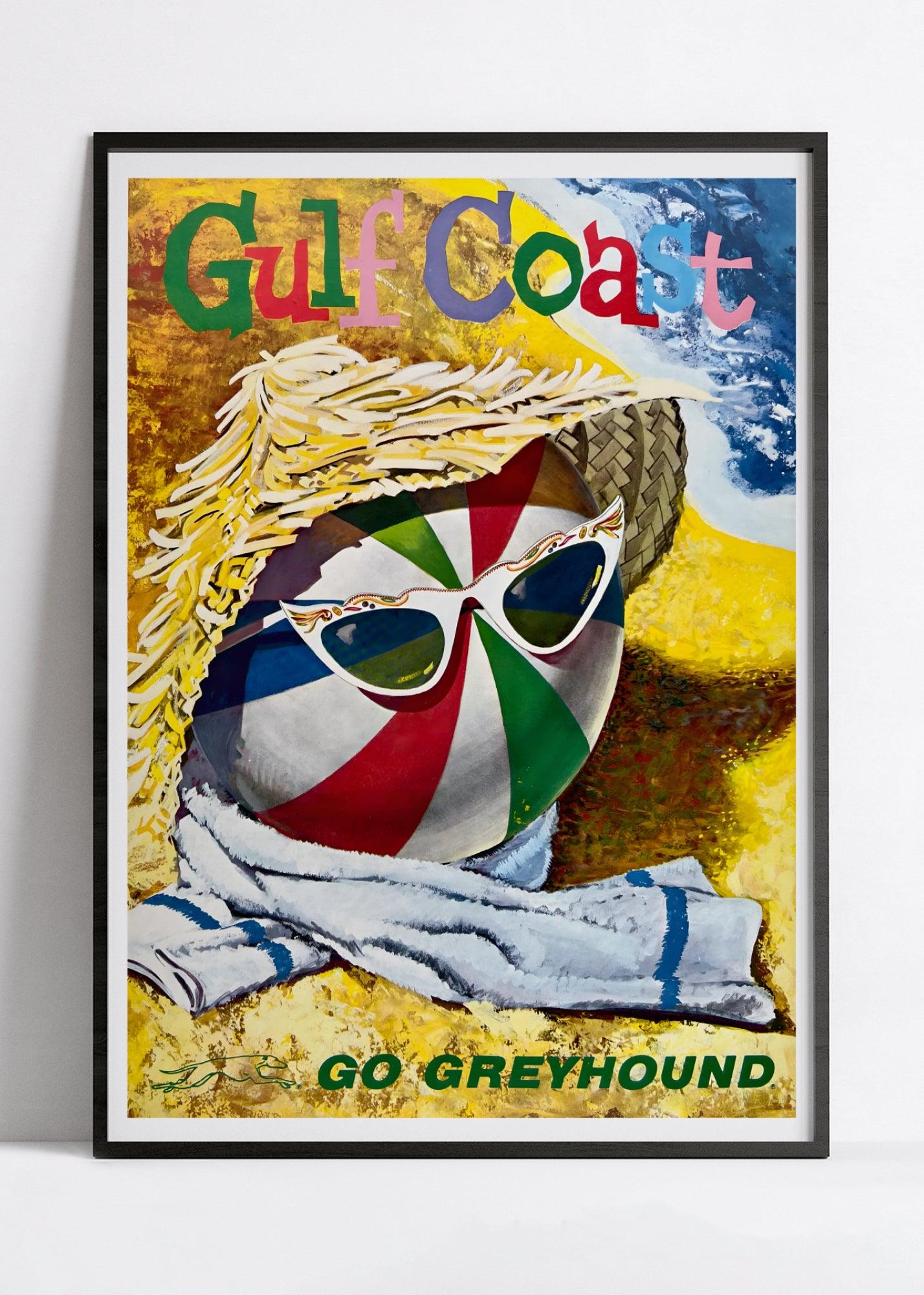 Affiche voyage vintage "Gulf Coast" - Greyhound - Haute Définition - papier mat 230gr/m² - Poster Vintage