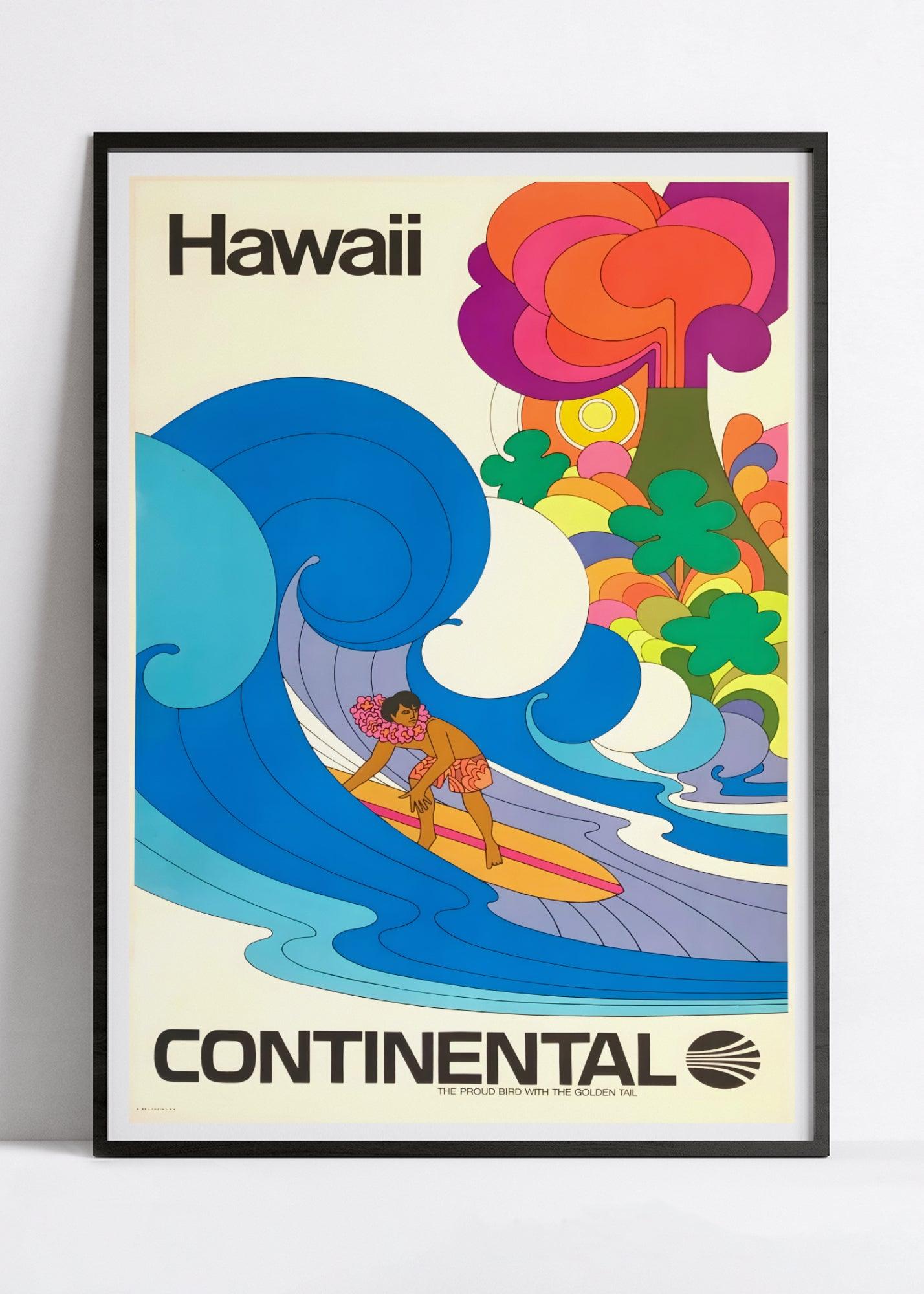 Affiche voyage vintage "Hawaii" - Continental - Haute Définition - papier mat 230gr/m² - Poster Vintage