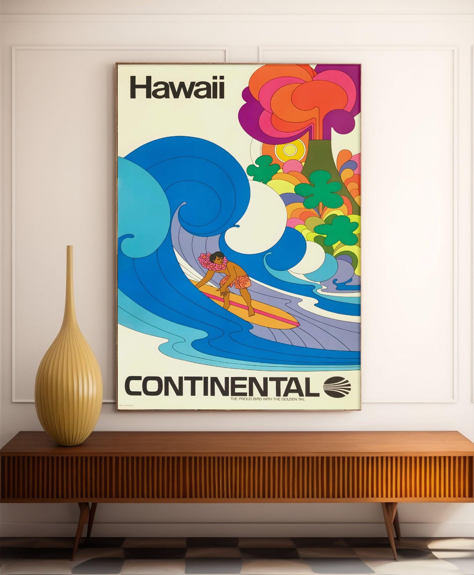 Affiche voyage vintage "Hawaii" - Continental - Haute Définition - papier mat 230gr/m² - Poster Vintage