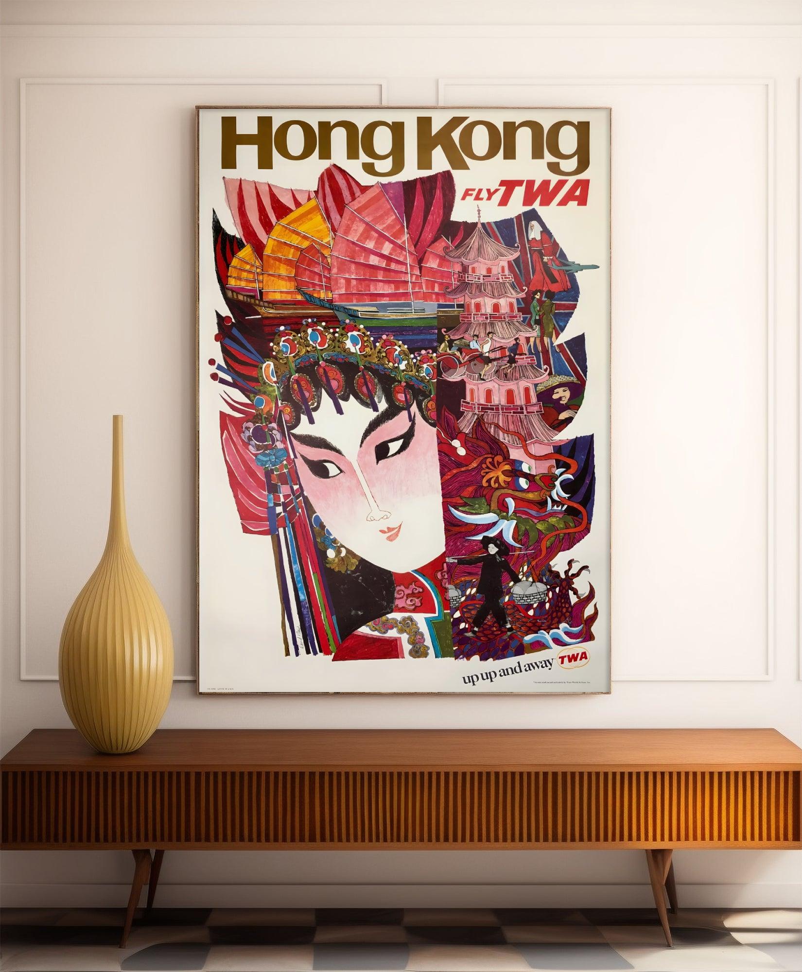 Affiche voyage vintage "Hong Kong" - TWA - Haute Définition - papier mat 230gr/m² - Poster Vintage