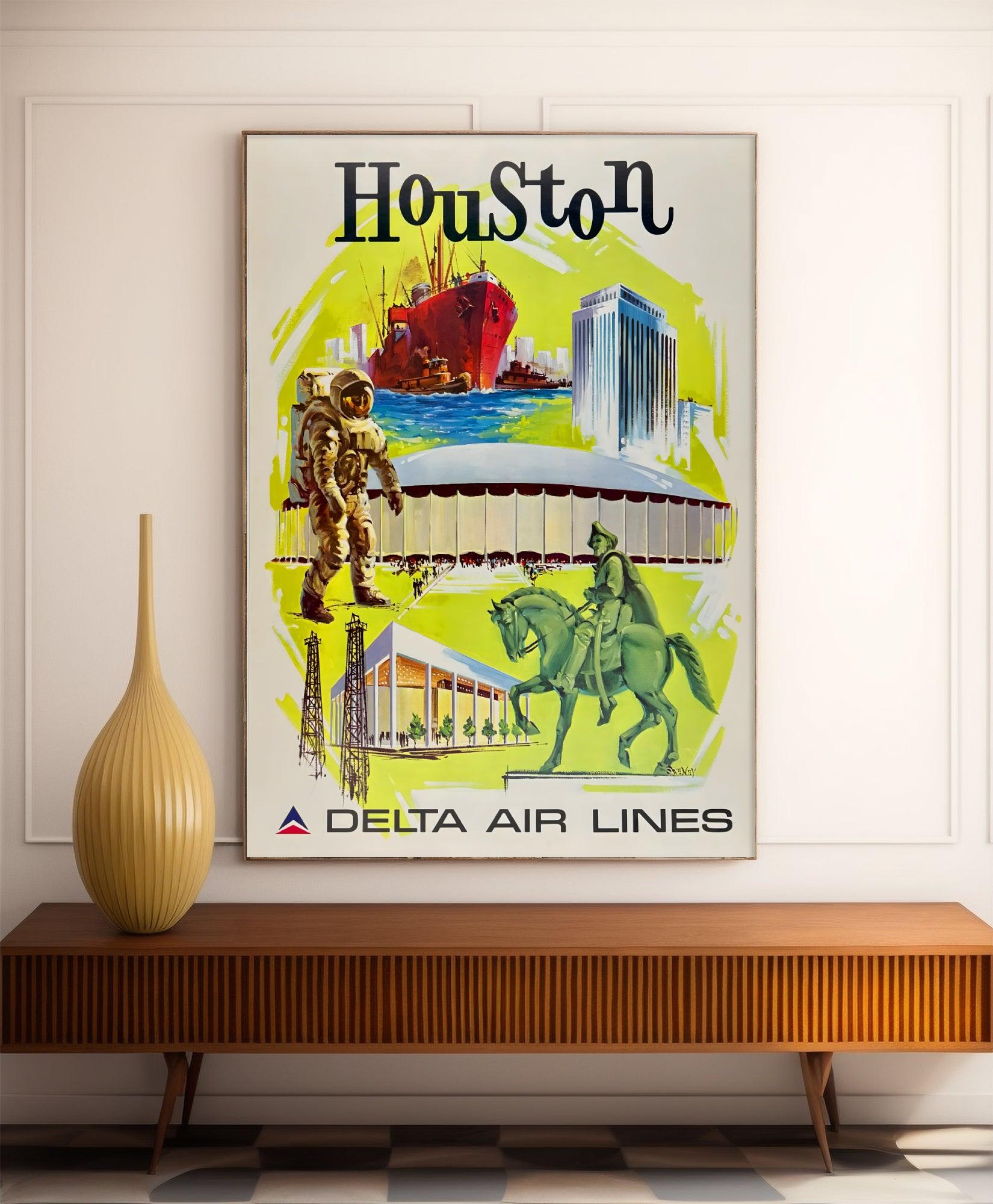 Affiche voyage vintage "Houston" - Delta Airlines - Haute Définition - papier mat 230gr/m² - Poster Vintage