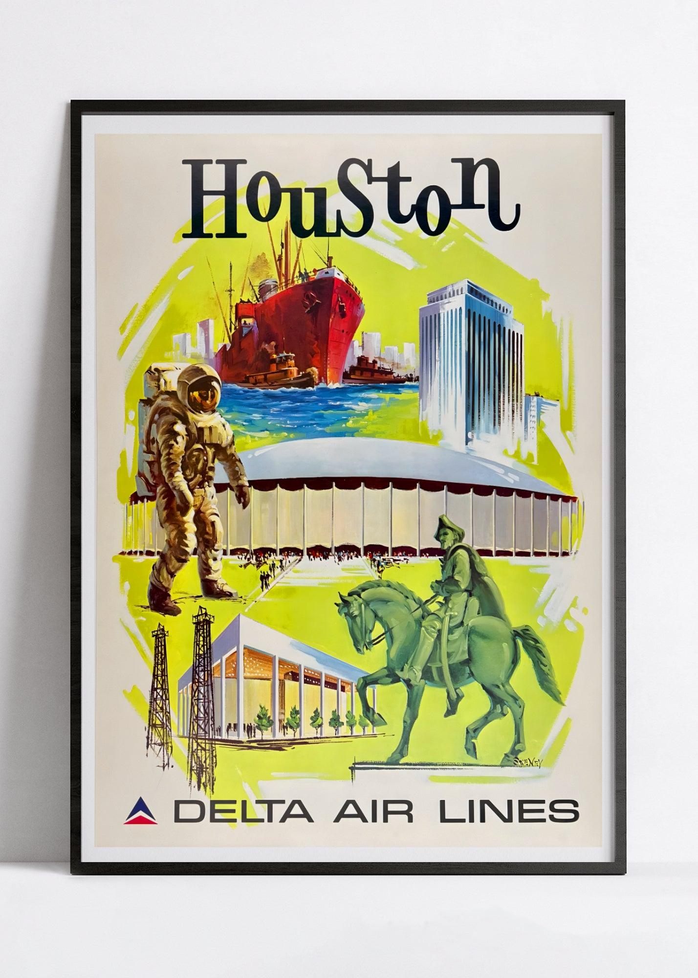 Affiche voyage vintage "Houston" - Delta Airlines - Haute Définition - papier mat 230gr/m² - Poster Vintage