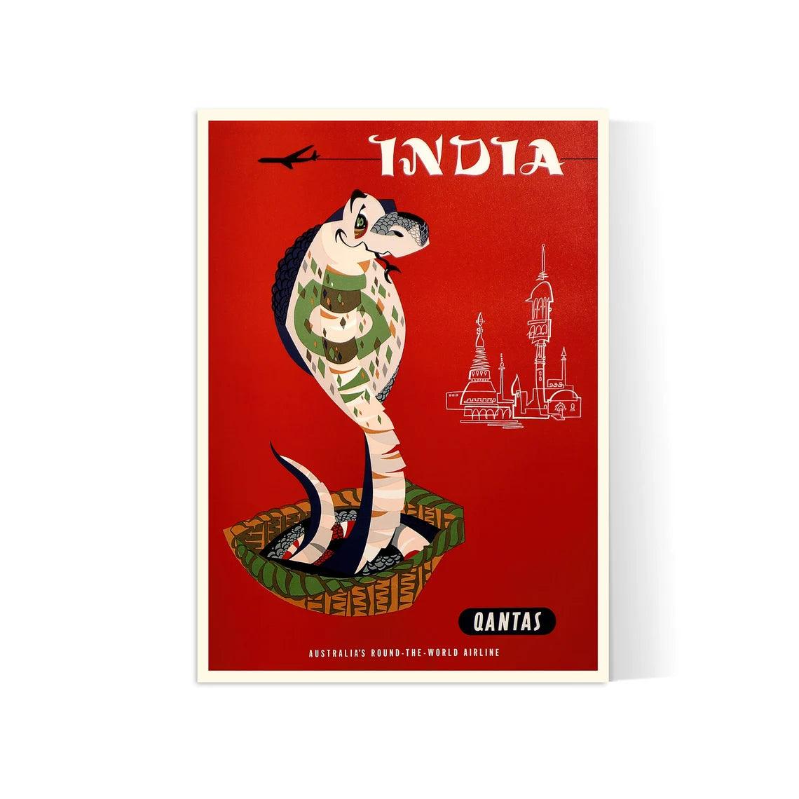 Affiche voyage vintage "India" - Qantas- Haute Définition - papier mat 230gr/m² - Poster Vintage