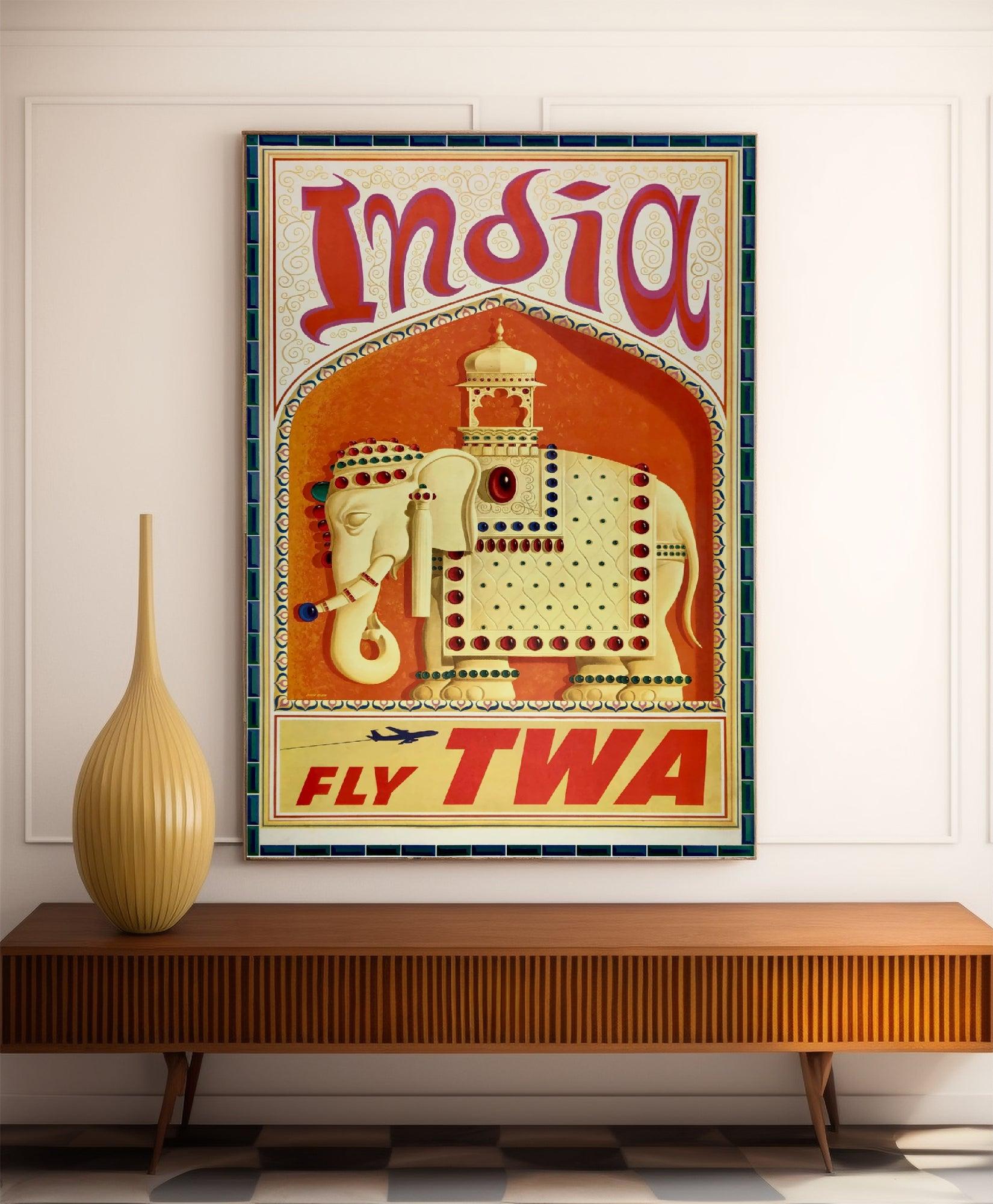 Affiche voyage vintage "India" - TWA - Haute Définition - papier mat 230gr/m² - Poster Vintage