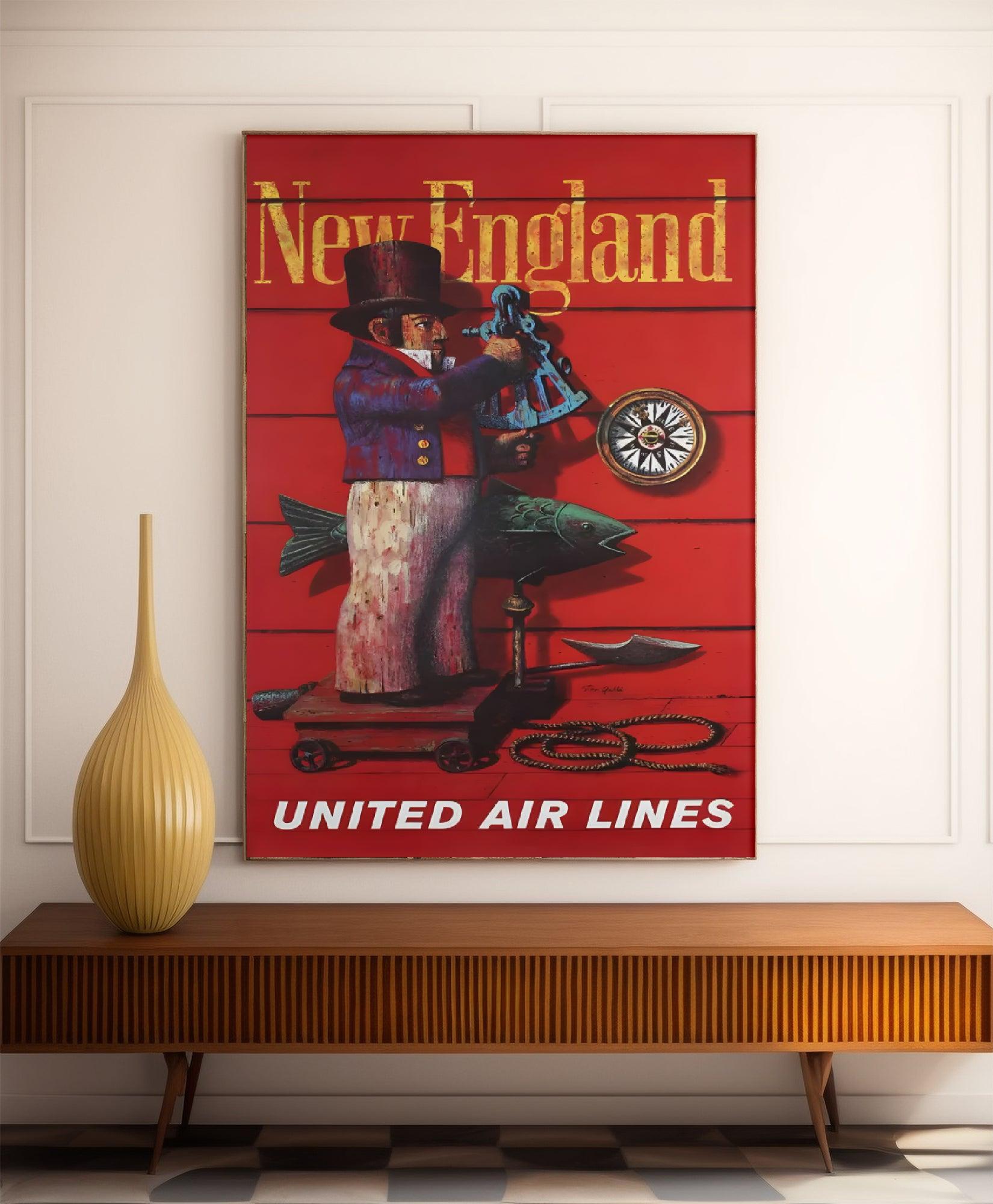 Affiche voyage vintage "New England" - United Airlines - Haute Définition - papier mat 230gr/m² - Poster Vintage