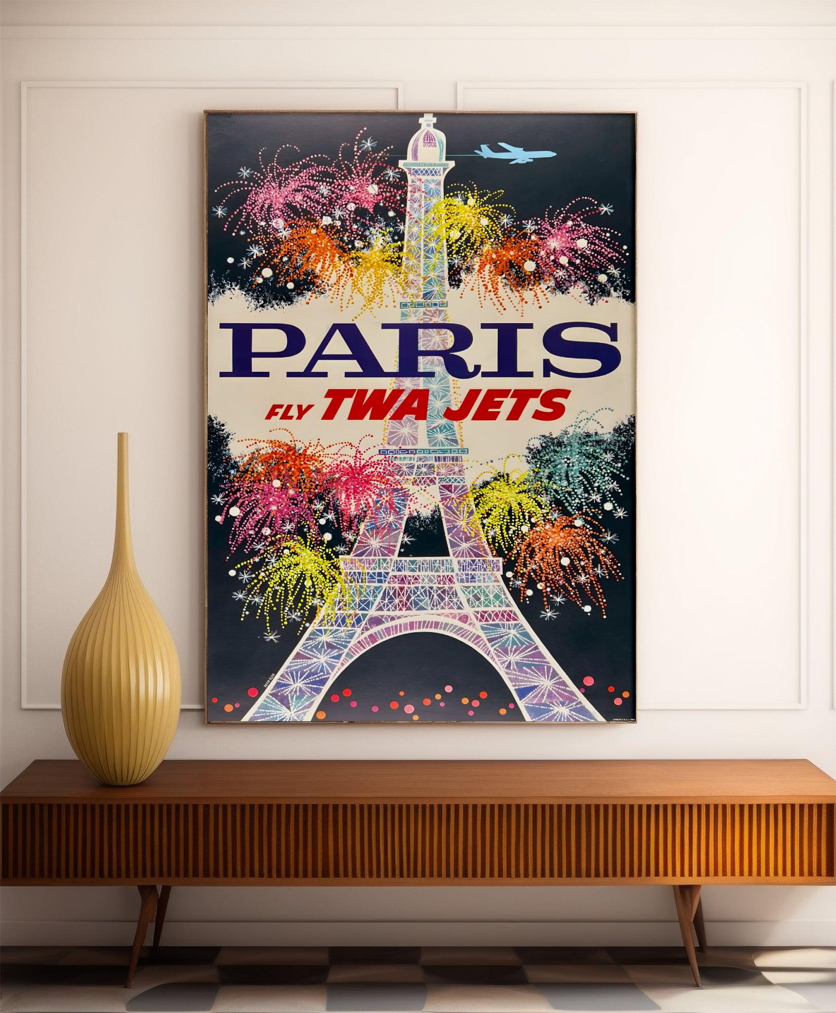 Affiche voyage vintage "Paris - Tour Eiffel" - TWA - Haute Définition - papier mat 230gr/m² - Poster Vintage