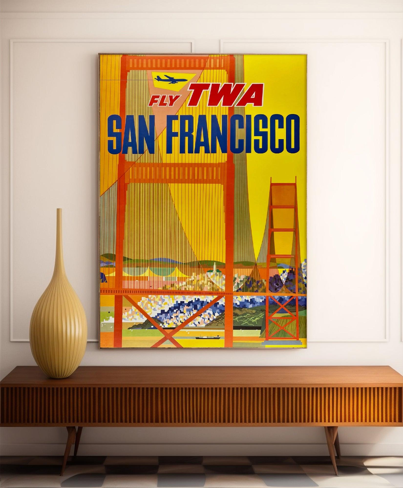 Affiche voyage vintage "San Francisco" - TWA - Haute Définition - papier mat 230gr/m² - Poster Vintage