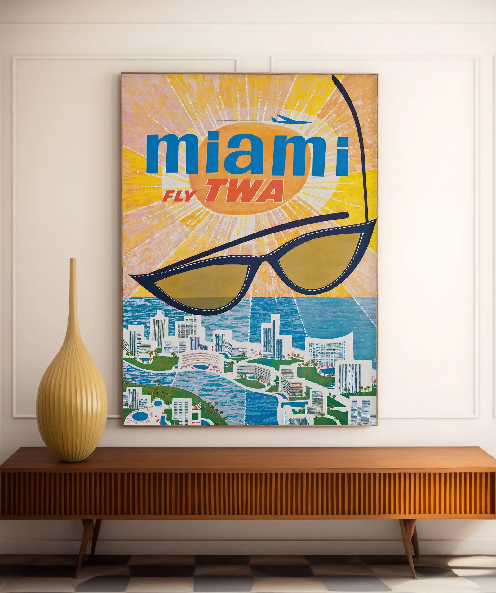 Vintage-Luftfahrtposter „Miami Fly TWA“ – David Klein – High Definition – mattes Papier 230 g/m²